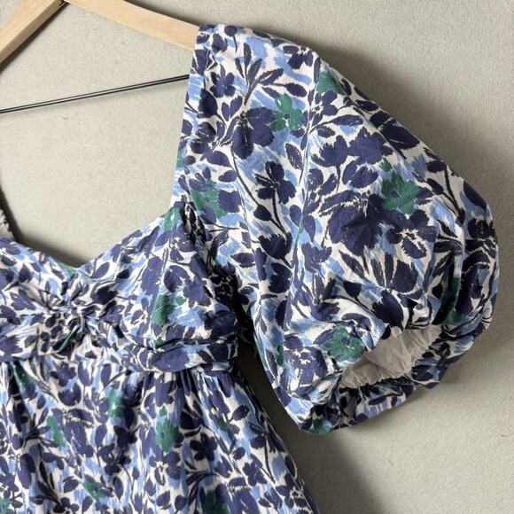 Peter Som x Rent the Runway Babydoll Floral Dress Blue Cotton Blend Size 8 - Picture 5 of 14